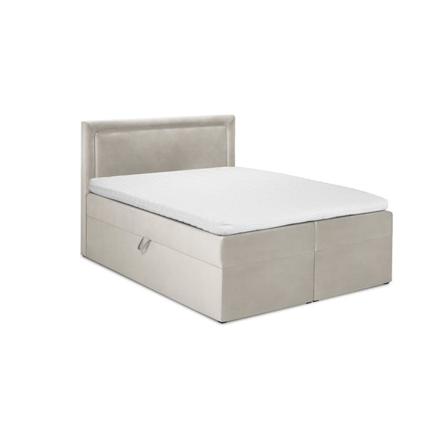 Bézs boxspring ágy tárolóhellyel 200x200 cm Yucca – Mazzini Beds