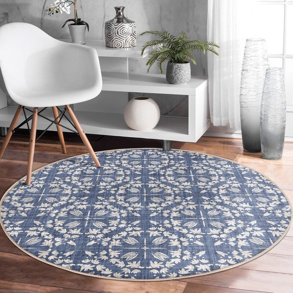 Kék mosható-robotporszívóval tisztítható kerek szőnyeg ø 100 cm Comfort – Mila Home-image-4