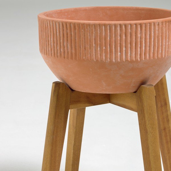 Suba terrakotta virágcserép fa állványon, magasság 40 cm - Kave Home-image-1