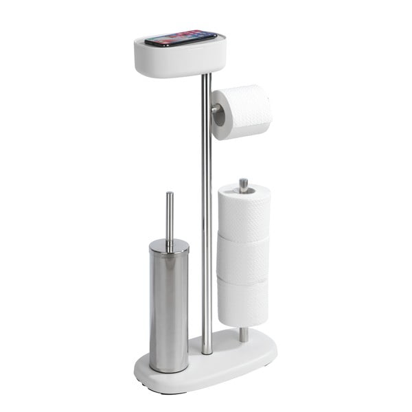 Fehér-ezüstszínű rozsdamentes acél WC-papír tartó állvány tartóval Rivazza – Wenko-image-4