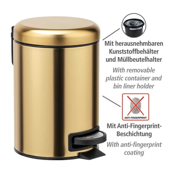 Aranyszínű rozsdamentes acél pedálos szemetes 3 l Leman – Wenko-image-4