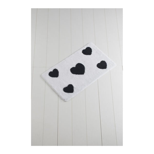 Crasso Hearts fekete-fehér fürdőszobaszőnyeg, 100 x 60 cm