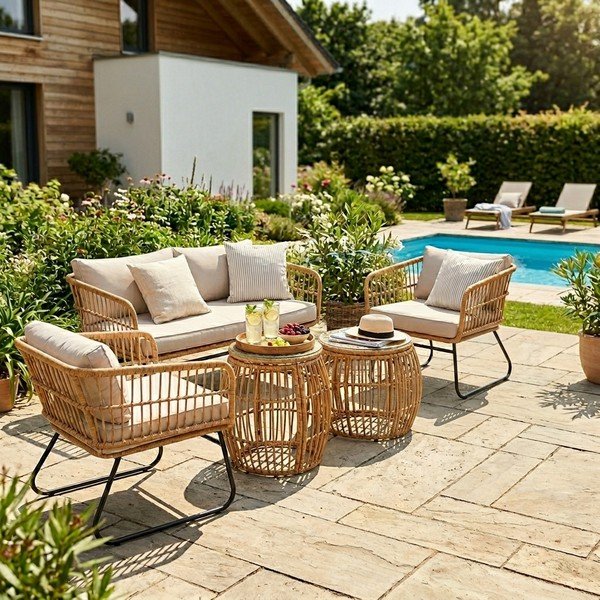 Vistdal bézs mesterséges rattan kerti bútor szett - Bonami Essentials-image-1