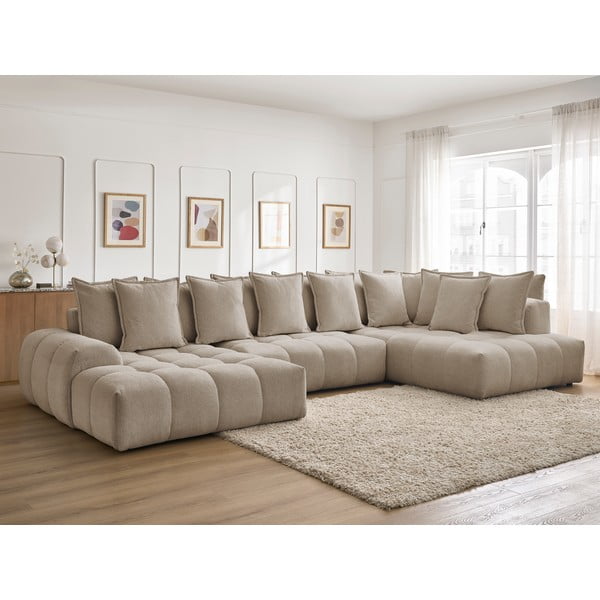 Szürkésbarna zsenília kinyitható-tárolóhelyes sarokkanapé (jobb oldali-U alakú) Everest – Bobochic Paris-image-1