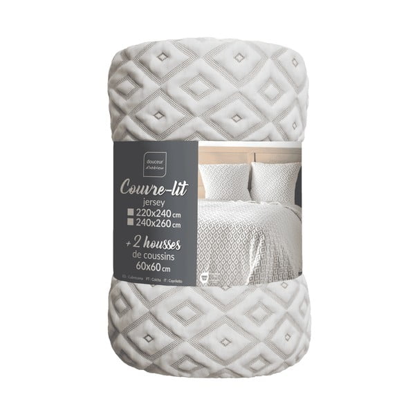 Fehér-bézs jersey ágytakaró és párnahuzat szett 240x260 cm Joana – douceur d'intérieur-image-2