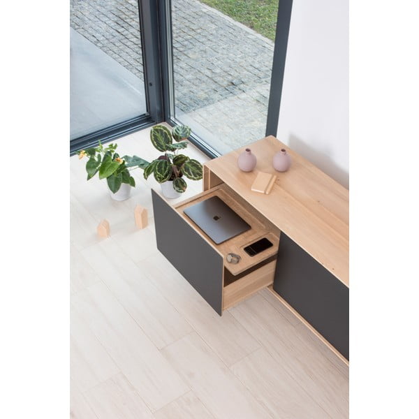 Fekete-natúr színű tölgyfa TV-állvány 180x64 cm Fina – Gazzda-image-4