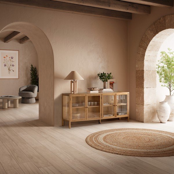 Natúr színű tálalószekrény tölgyfa dekorral 180x80x40 cm Ceci – MOME-image-1