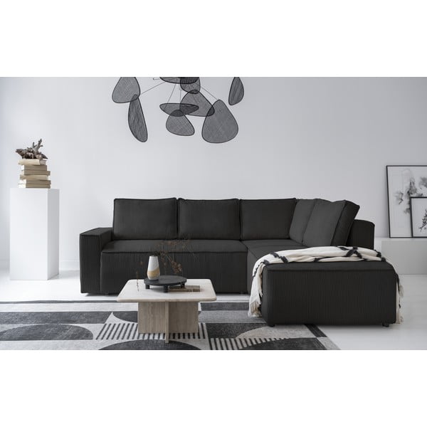 Antracitszürke kordbársony kinyitható sarokkanapé (jobb oldali) Brave Dave – Miuform-image-1