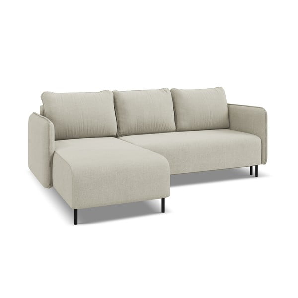 Bézs kinyitható-tárolóhelyes sarokkanapé (bal oldali) Luana – Makamii-image-4