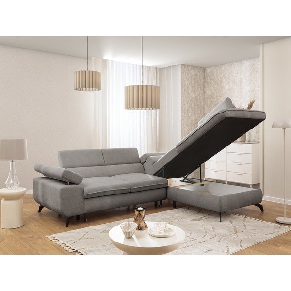 Világosszürke zsenília sarokkanapé (jobb oldali-L alakú) Marbeya  – Ropez-image-4