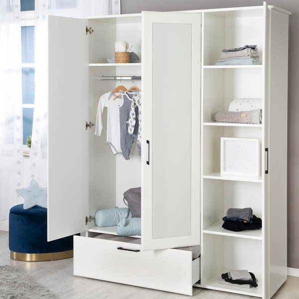 Fehér gyerek ruhásszekrény tükörrel 139x190 cm Sylt – Roba-image-1
