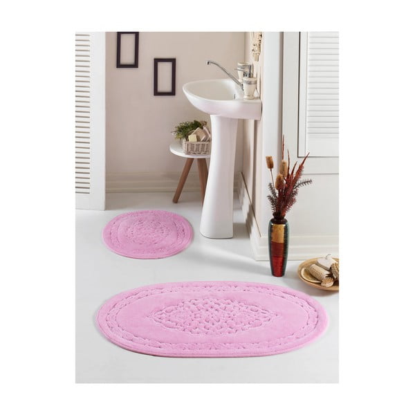 2 db-os rózsaszín, ovális fürdőszobai kilépő szett