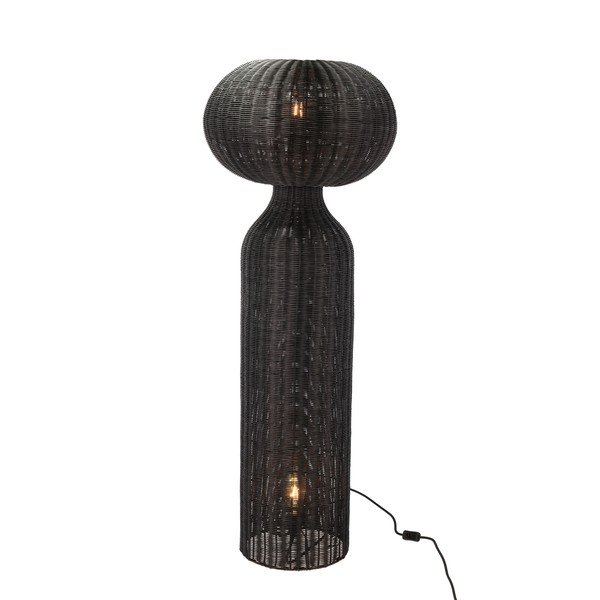 Fekete állólámpa rattan búrával (magasság 130 cm) Werna – Villa Collection-image-1