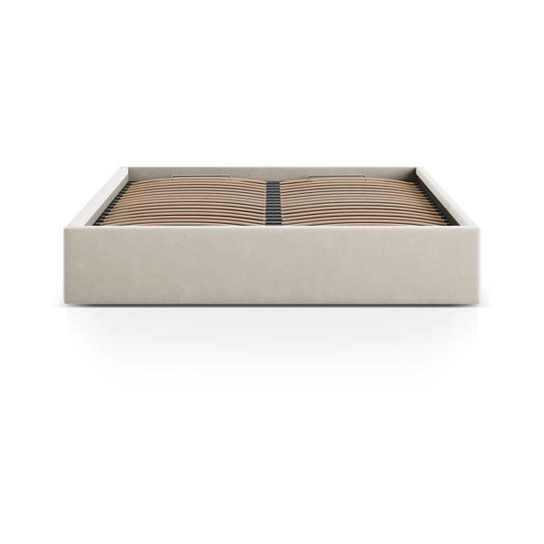 Bézs kárpitozott ágyneműtartós-ágytámla nélkül franciaágy ágyráccsal 160x200 cm Susan – Micadoni -image-2