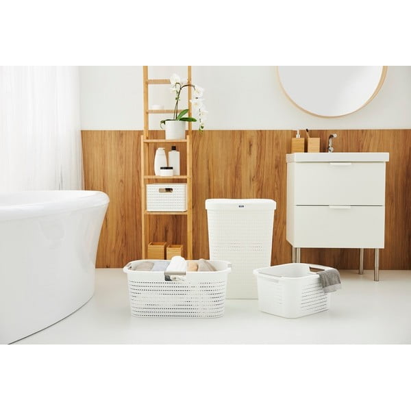 Fehér műanyag szennyeskosár 55 l Country - Rotho-image-1