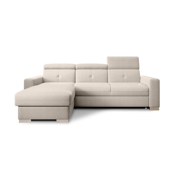 Bézs kinyitható-tárolóhelyes sarokkanapé (bal oldali-heverő résszel) Fresia – ELTAP