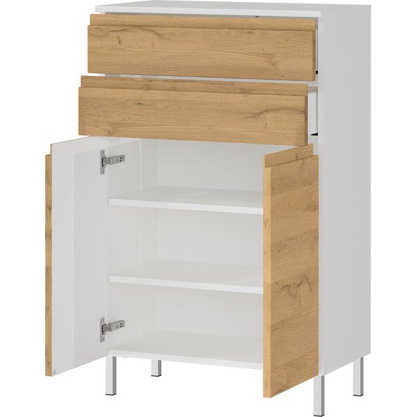 Fehér alacsony fürdőszoba szekrény tölgyfa dekorral 60x97 cm Torrance - Germania-image-2