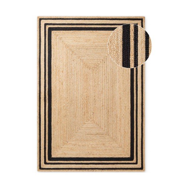 Fekete-natúr színű kétoldalas-kézi szövésű juta szőnyeg 120x170 cm Jutta – Hanse Home