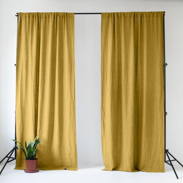 Sárga len függöny 140x300 cm Lemon Curry – Linen Tales