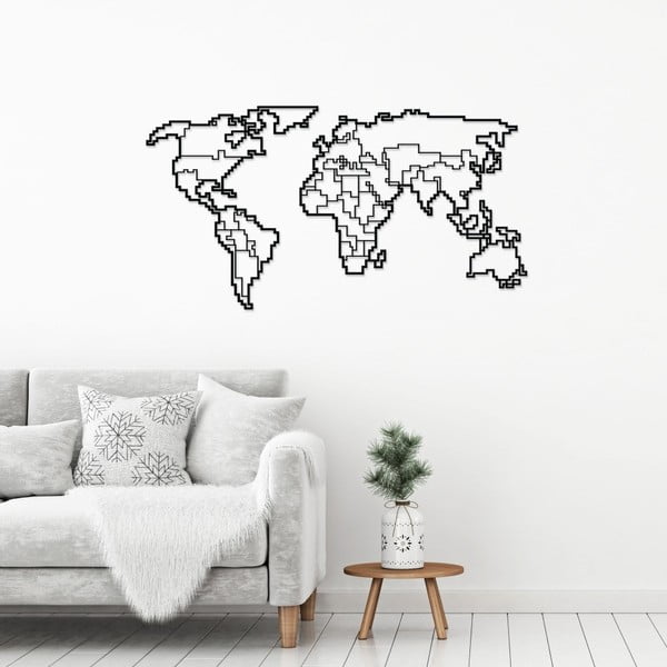 World Map fekete, fém fali dekor