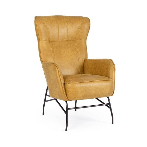 Mustársárga bőrutánzat fotel Nasira – Bizzotto