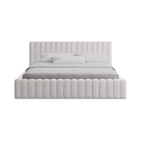 Ezüstszínű kárpitozott ágyneműtartós franciaágy ágyráccsal 140x200 cm Lemi – Makamii-image-4