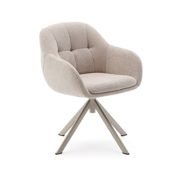 Bézs kárpitozott karfás étkezőfotel Dorina – Kave Home