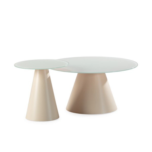 Krémszínű kerek dohányzóasztal szett 2 db-os üveg asztallappal ø 80 cm Vida – MOME-image-4