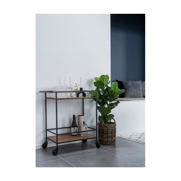 Vita zsúrkocsi fekete acél konstrukcióval és 2 tölgyfa dekoros lappal - House Nordic-image-2