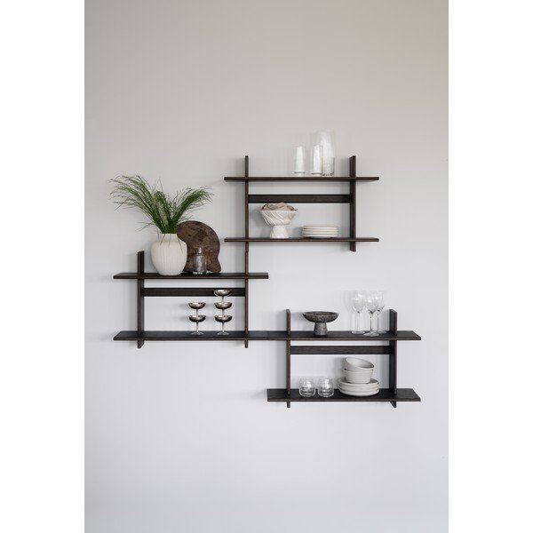 Sötét natúr színű többszintes fali polc tölgyfa dekorral 75 cm Westlock – Rowico-image-3