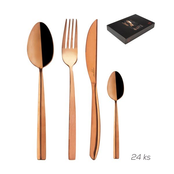 Rézszínű rozsdamentes acél evőeszköz készlet 24 db-os Copper – Orion-image-2