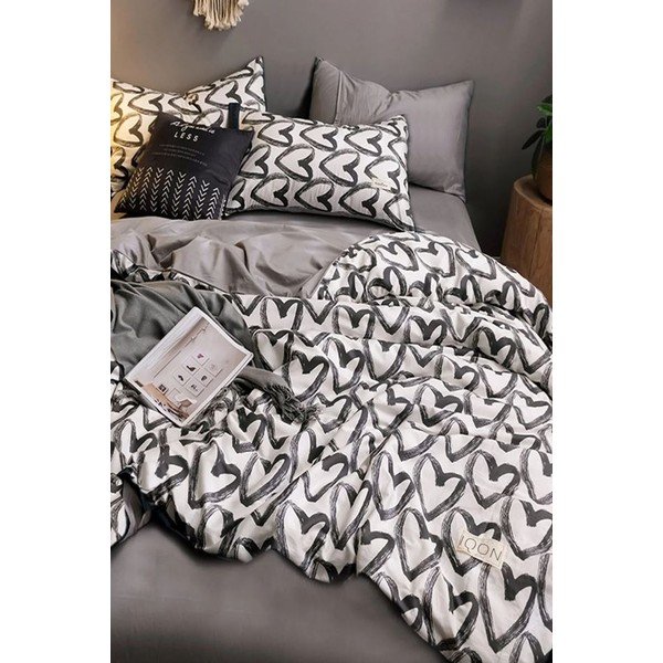 Fehér-szürke egyszemélyes-hosszabbított pamut ágyneműhuzat lepedővel 160x220 cm – Mila Home-image-1