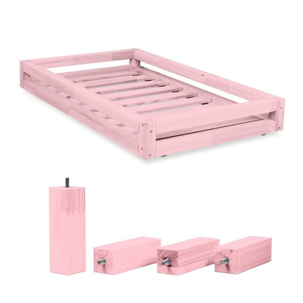 Rózsaszín ágy alatti fiók és 4 db-os ágymagasító láb szett, 80 x 160 cm-es ágyhoz - Benlemi