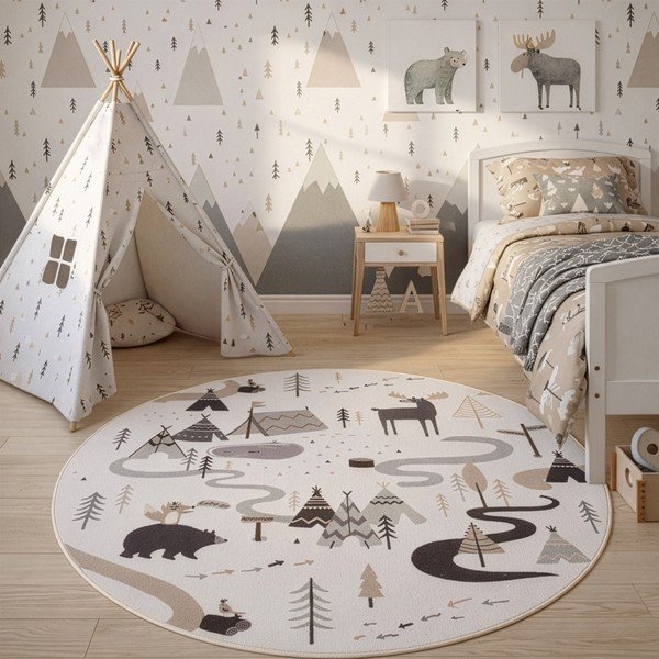 Krémszínű mosható gyerek szőnyeg ø120 cm Coco 1135 – Ayyildiz Carpets-image-1