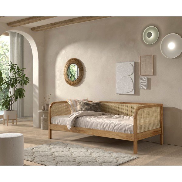 Natúr színű tölgyfa egyszemélyes ágy ágyráccsal 90x200 cm Olive Captain Rotan – Vipack-image-1