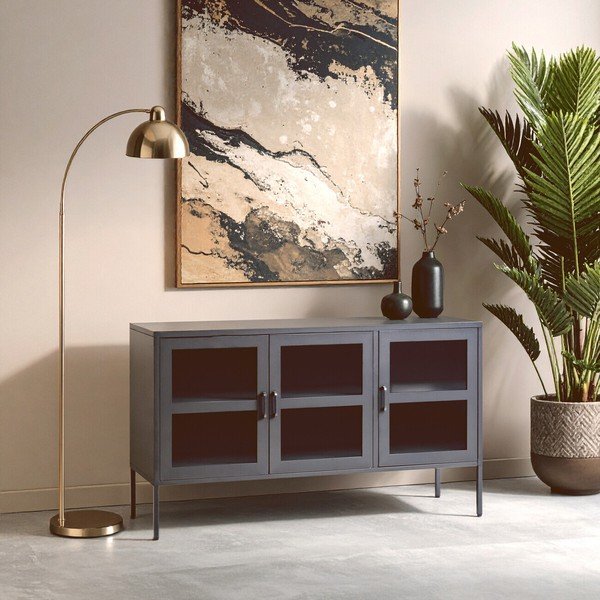 Szürke acél tálalószekrény 140x80x45 cm Acier – Premier Housewares-image-3