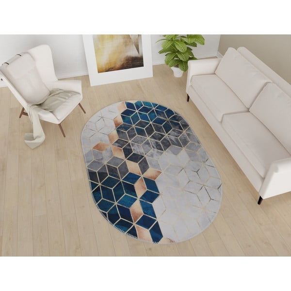 Fehér-petróleumkék mosható szőnyeg 60x100 cm – Vitaus-image-1