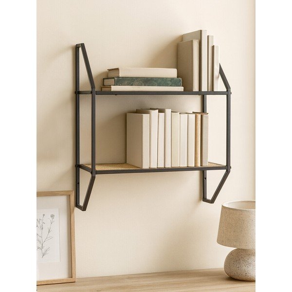Fekete-natúr színű többszintes fém fali polc 61 cm Depok – Premier Housewares-image-2