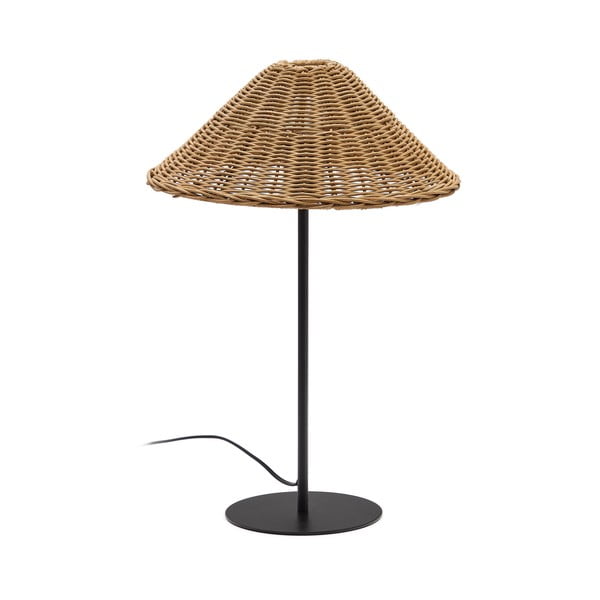 Fekete-natúr színű asztali lámpa rattan búrával (magasság 50 cm) Urania – Kave Home