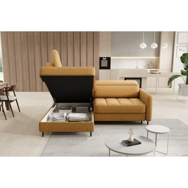 Sárga bársony kinyitható-tárolóhelyes sarokkanapé (bal oldali-L alakú) Barea – ELTAP-image-4