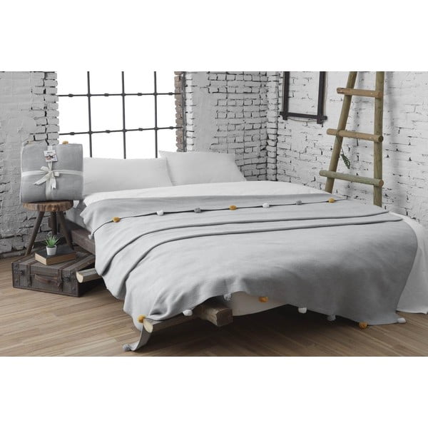 Szürke fleece ágytakaró 150x200 cm Pom Pom – Mijolnir-image-1