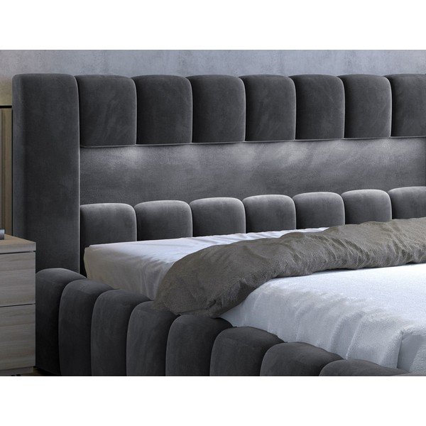 Szürke kárpitozott ágyneműtartós franciaágy ágyráccsal 160x200 cm Lamica – ELTAP-image-4