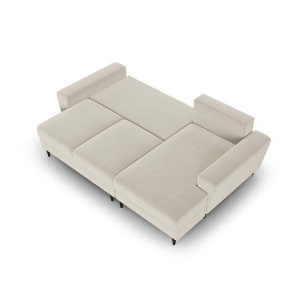 Bézs bársony kinyitható tárolóhelyes sarokkanapé (jobb oldali-heverő résszel) Kyoto – Cosmopolitan Design-image-2