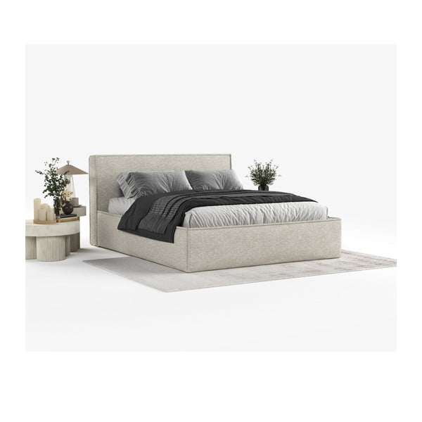 Világosszürke kárpitozott ágyneműtartós franciaágy ágyráccsal 160x200 cm Lounge L – Maison de Rêve-image-1