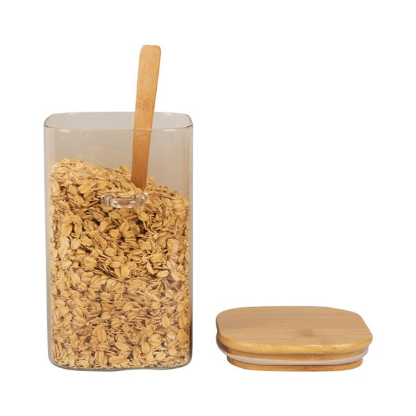 Canister barna üveg doboz fa fedéllel és kanállal, magasság 16 cm - PT LIVING-image-2