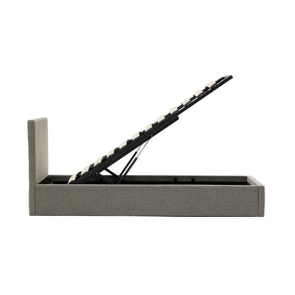 Szürke kárpitozott ágyneműtartós egyszemélyes ágy ágyráccsal 90x200 cm Nahiri – Kave Home-image-3