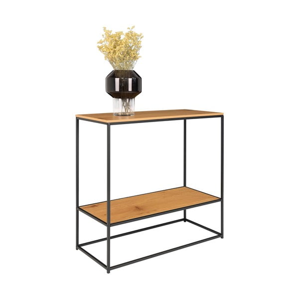 Natúr színű konzolasztal tölgyfa dekoros asztallappal 80x36 cm Vita – House Nordic-image-2