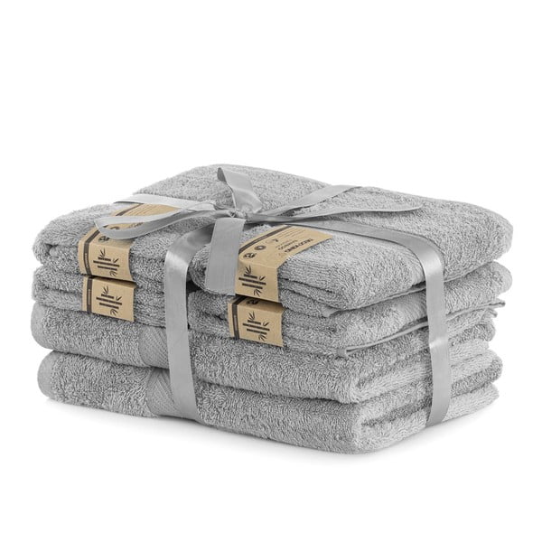 Szürke frottír bambuszkeverék törölköző és fürdőlepedő készlet 6 db-os Bamby – DecoKing-image-1