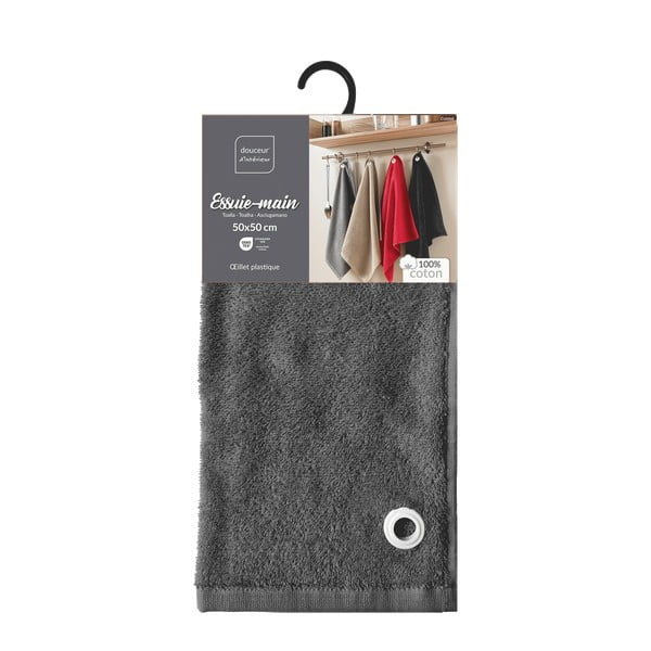 Antracitszürke frottír pamut törölköző 50x50 cm Cuistot – douceur d'intérieur-image-3