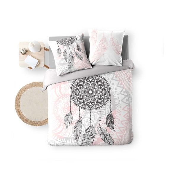 Fehér-rózsaszín kétszemélyes pamut ágyneműhuzat 200x200 cm Namaste – douceur d'intérieur-image-2